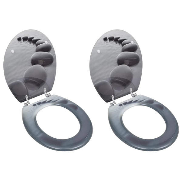  Toilet Seats with Hard Close Lids 2 pcs MDF Stones