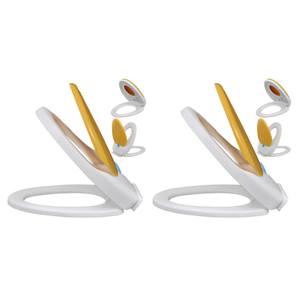  Toilet Seats with Soft Close Lids 2 pcs Plastic White and Yellow