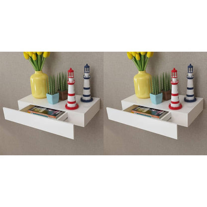 Floating Wall Shelves with Drawers 2 pcs White 48 cm