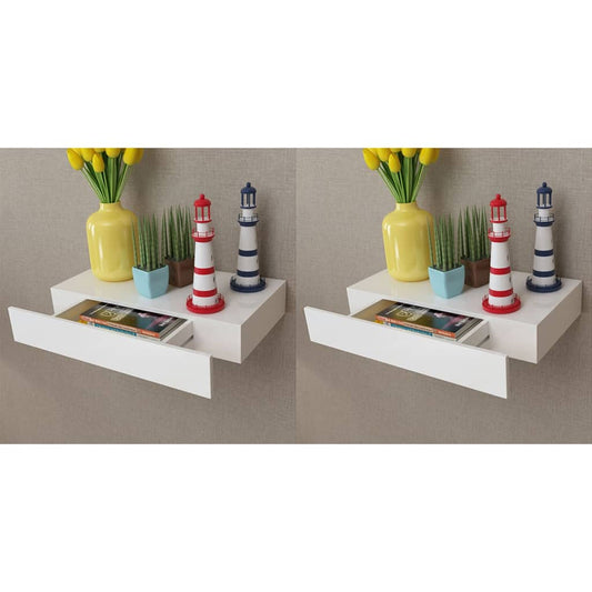 Floating Wall Shelves with Drawers 2 pcs White 48 cm