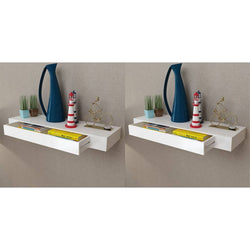 Floating Wall Shelves with Drawers 2 pcs White 80 cm