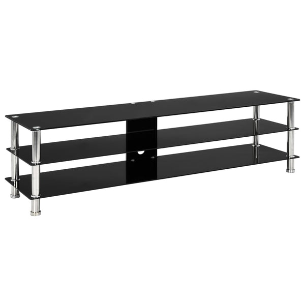  TV Stand Tempered Glass Black