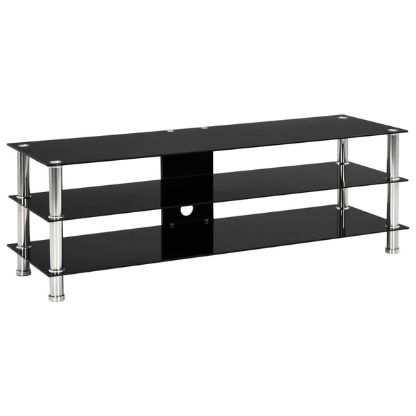  TV Stand Black Tempered Glass