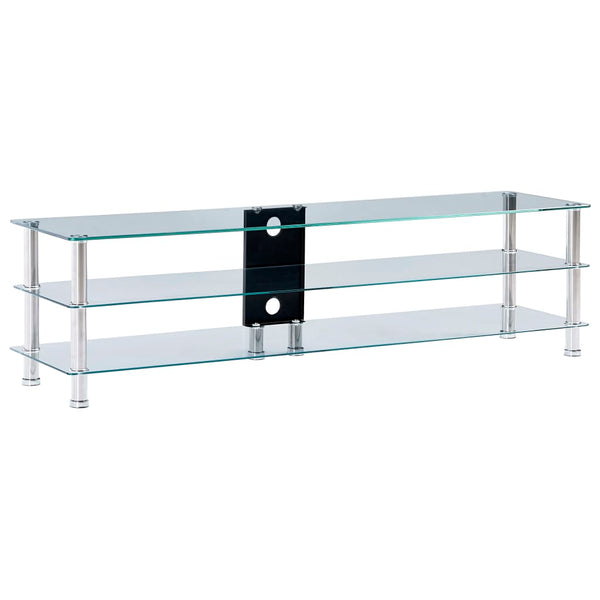  TV Stand Transparent 2 Shelves Tempered Glass