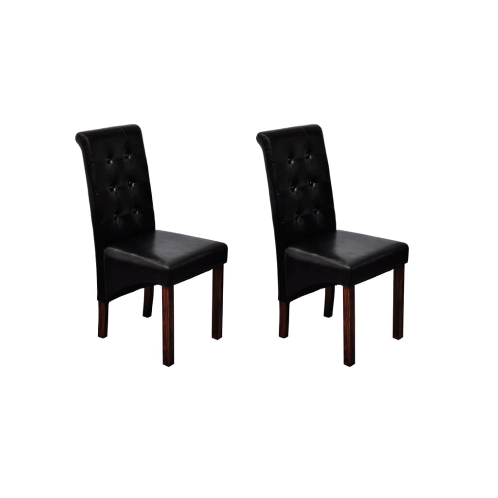 Dining Chairs 2 pcs Black Leather - 43×52×95cm