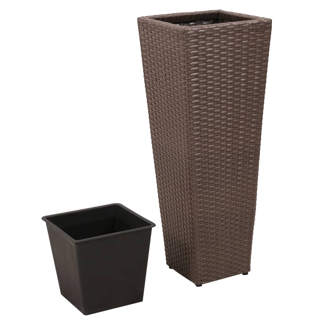 3 Rattan Flower Pots Brown