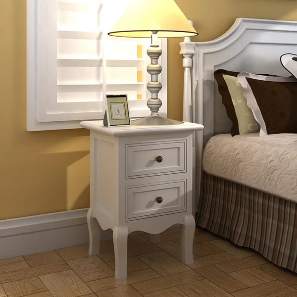  Nightstands 2 pcs with 2 Drawers MDF White