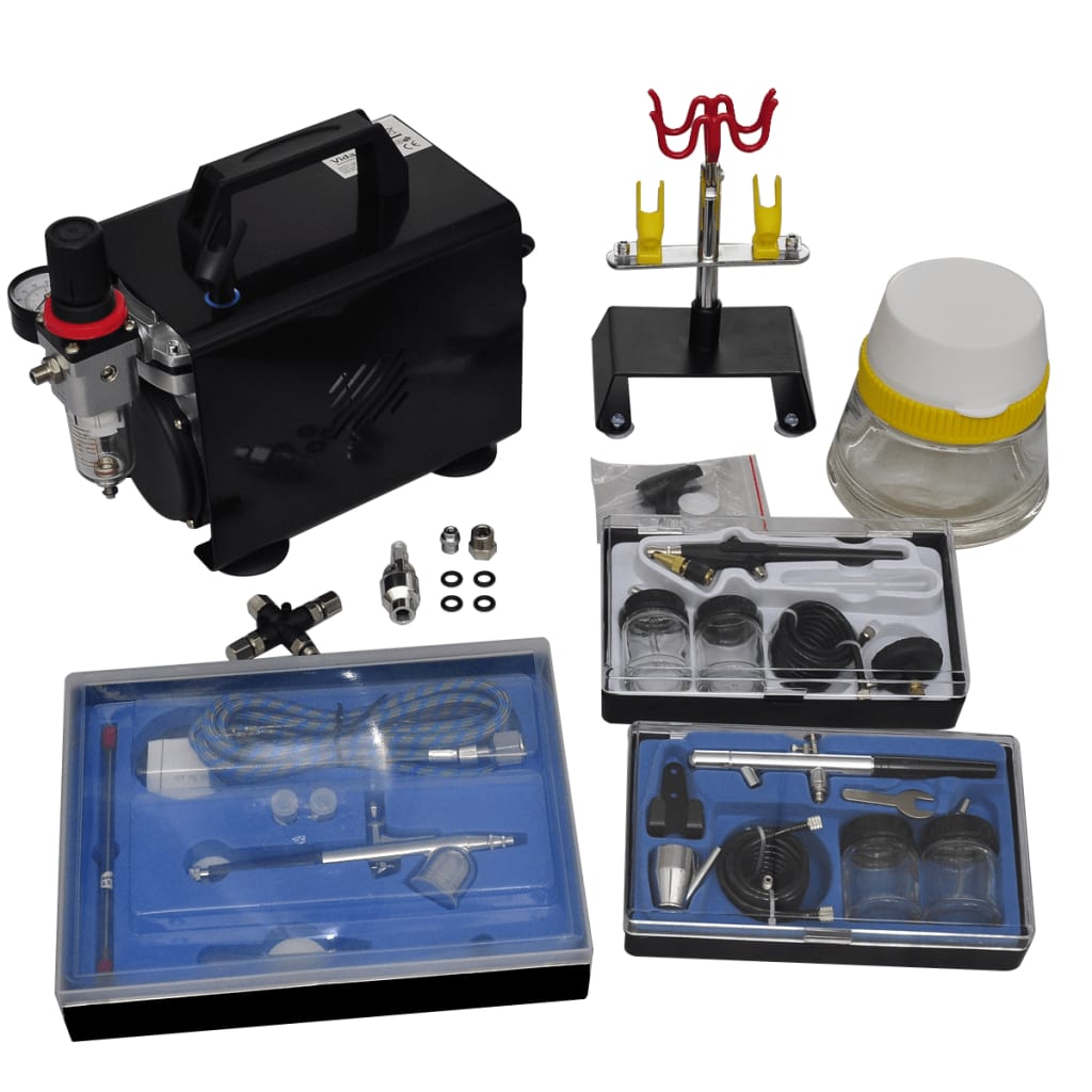 Airbrush compressor set with 3 'pistols