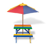 Kids' Picnic Table with Benches and Parasol Multicolour Wood