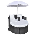 Garden Bed with Parasol Black Poly Rattan