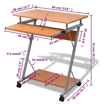 Computer Desk Pull Out Tray Brown Furniture Office Student Table