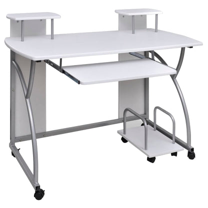 Mobile Computer Desk Pull Out Tray White Office Student Table