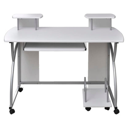 Mobile Computer Desk Pull Out Tray White Office Student Table