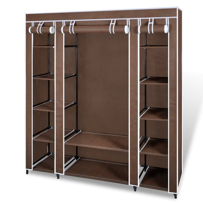 Wardrobe with Compartments and Rods Brown Fabric