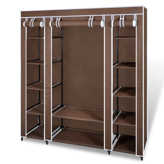 Wardrobe with Compartments and Rods Brown Fabric