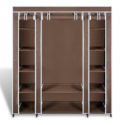 Wardrobe with Compartments and Rods Brown Fabric