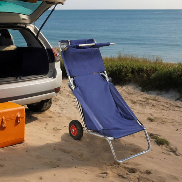  Beach Trolley with Wheels Portable Foldable Blue