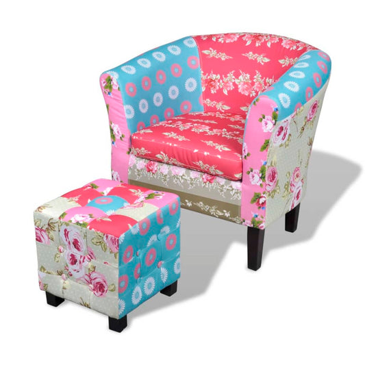 Armchair with Footstool Patchwork Design Fabric
