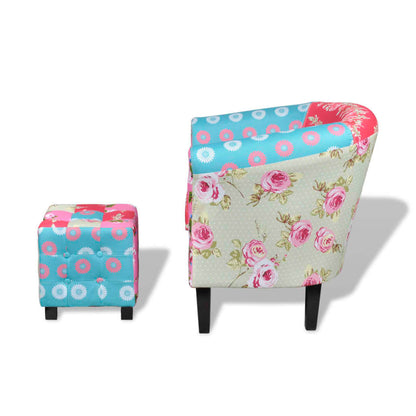 Armchair with Footstool Patchwork Design Fabric