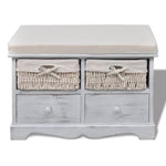 White Wooden Storage Bench 2 Weaving Baskets 2 Drawers