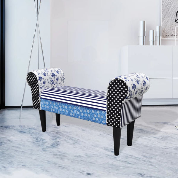  Patchwork Bench Country Living Style Blue & White