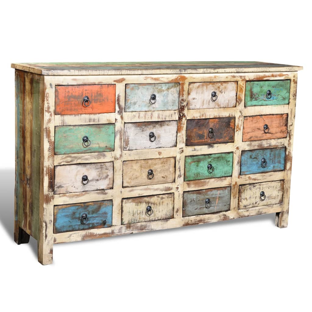 Reclaimed Cabinet Solid Wood Multicolour with 16 Drawers