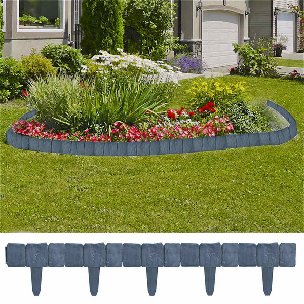  Plastic Garden Lawn Fence 10m 41pcs Stone Look Yard Outdoor Border
