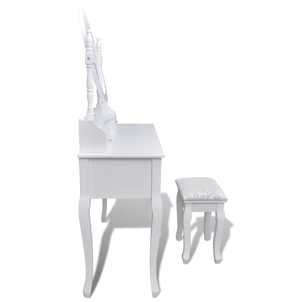 Dressing Table with Mirror and Stool 7 Drawers White