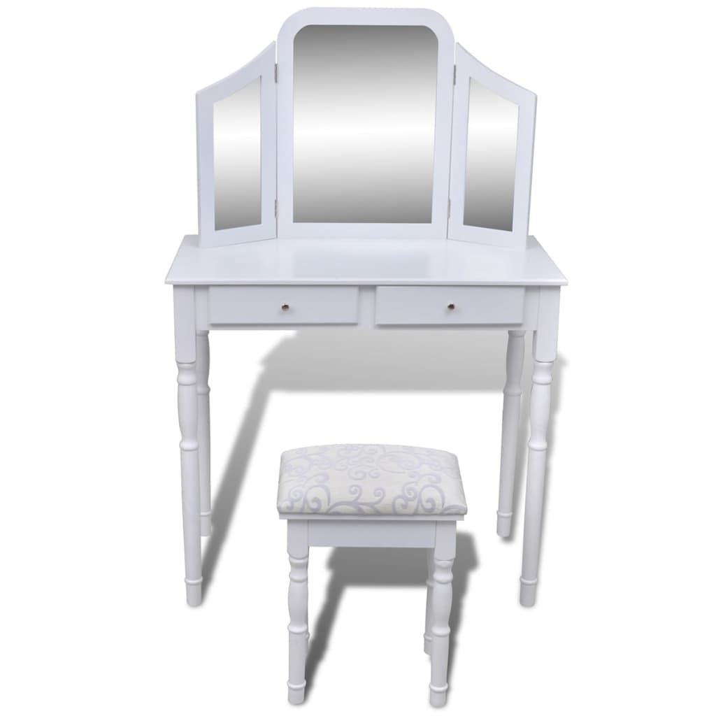 Dressing Table with 3-in-1 Mirror and Stool 2 Drawers White