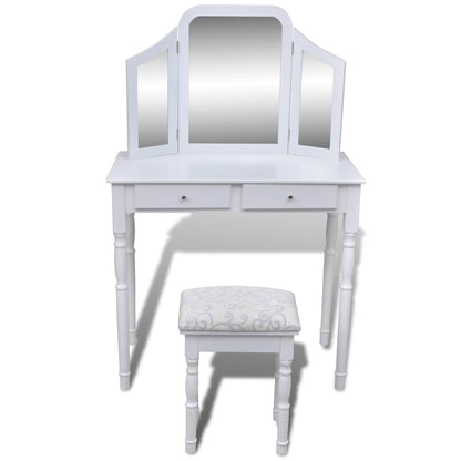Dressing Table with 3-in-1 Mirror and Stool 2 Drawers White