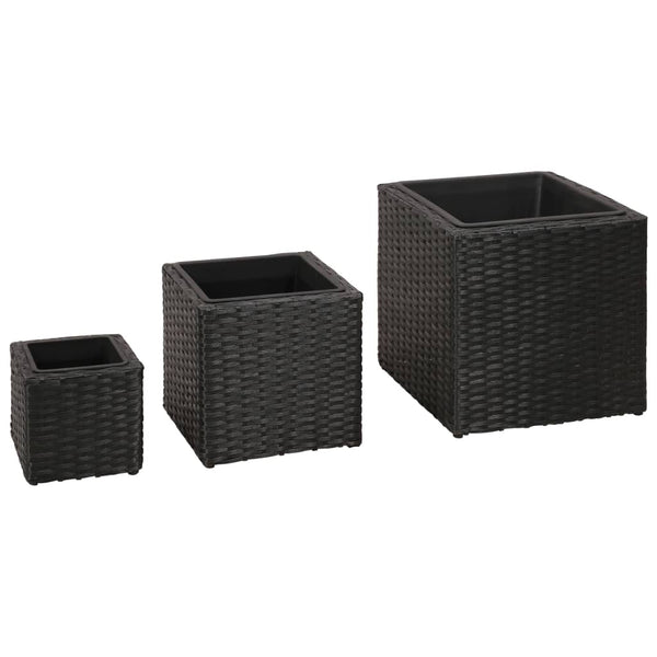  Garden Square Rattan Planter Set 3 pcs Black