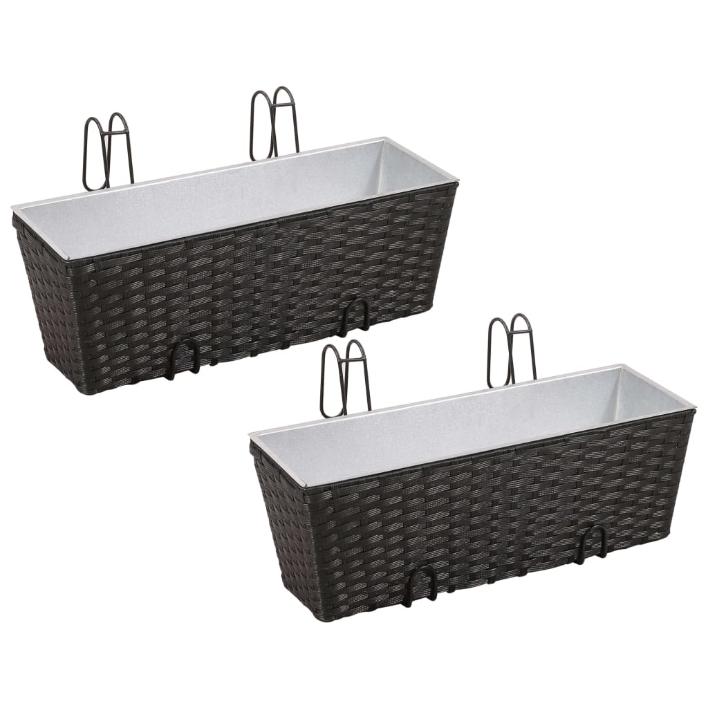 Balcony Trapezoid Rattan Planter 2 pcs Black - 50×17×17cm