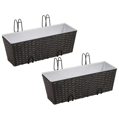 Balcony Trapezoid Rattan Planter 2 pcs Black - 50×17×17cm