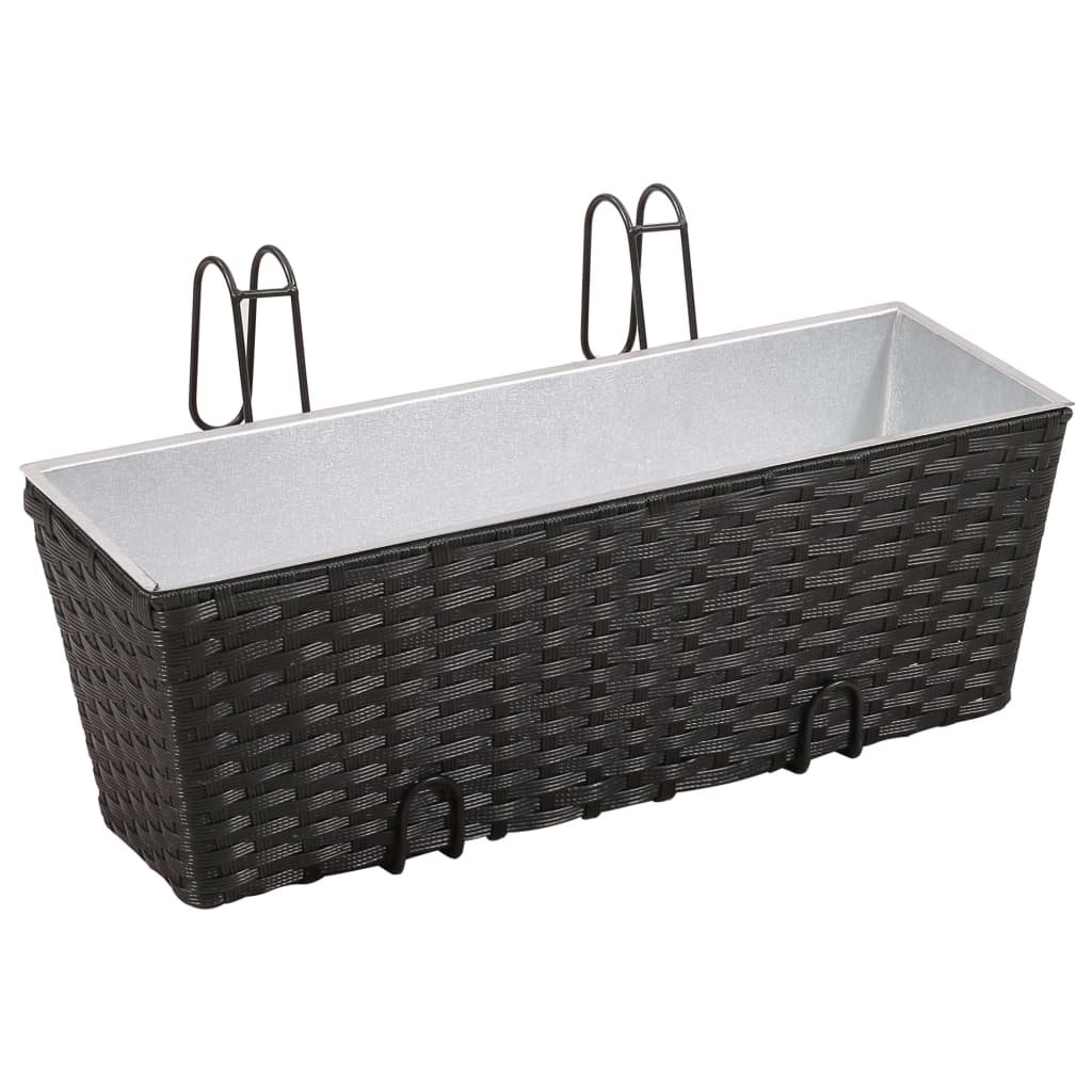 Balcony Trapezoid Rattan Planter 2 pcs Black - 50×17×17cm
