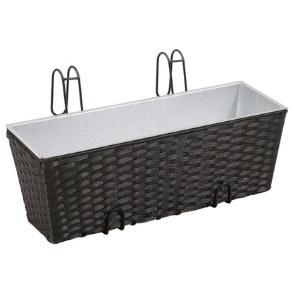 Balcony Trapezoid Rattan Planter 2 pcs Black - 50×17×17cm