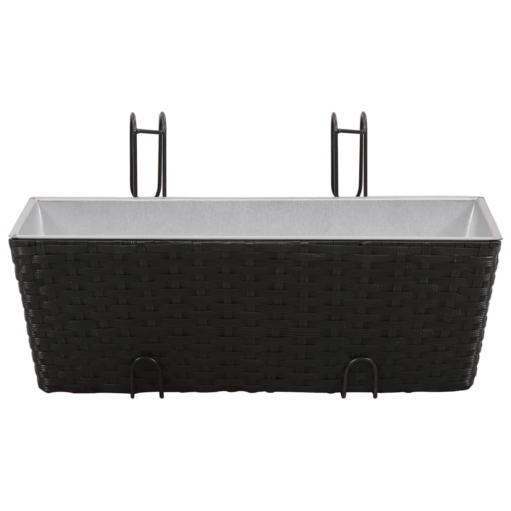 Balcony Trapezoid Rattan Planter 2 pcs Black - 50×17×17cm