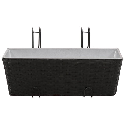 Balcony Trapezoid Rattan Planter 2 pcs Black - 50×17×17cm