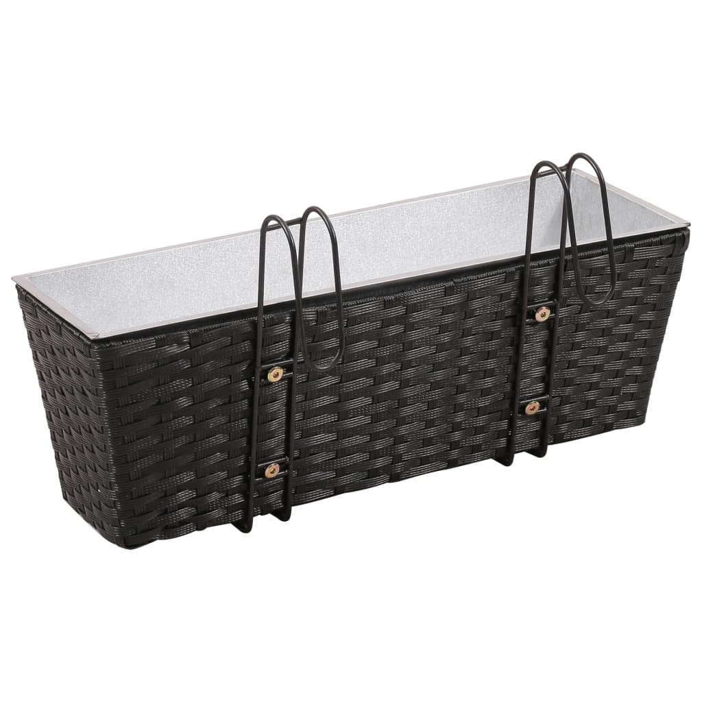 Balcony Trapezoid Rattan Planter 2 pcs Black - 50×17×17cm