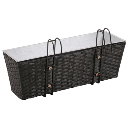 Balcony Trapezoid Rattan Planter 2 pcs Black - 50×17×17cm