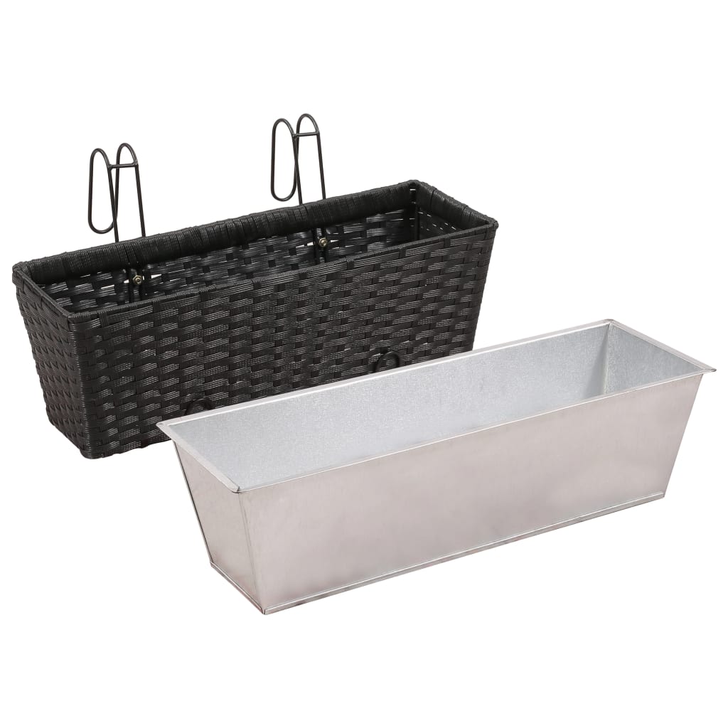 Balcony Trapezoid Rattan Planter 2 pcs Black - 50×17×17cm