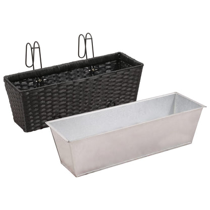 Balcony Trapezoid Rattan Planter 2 pcs Black - 50×17×17cm