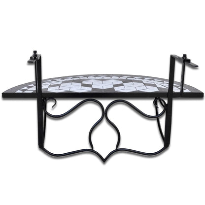 Hanging Balcony Table Black and White Mosaic