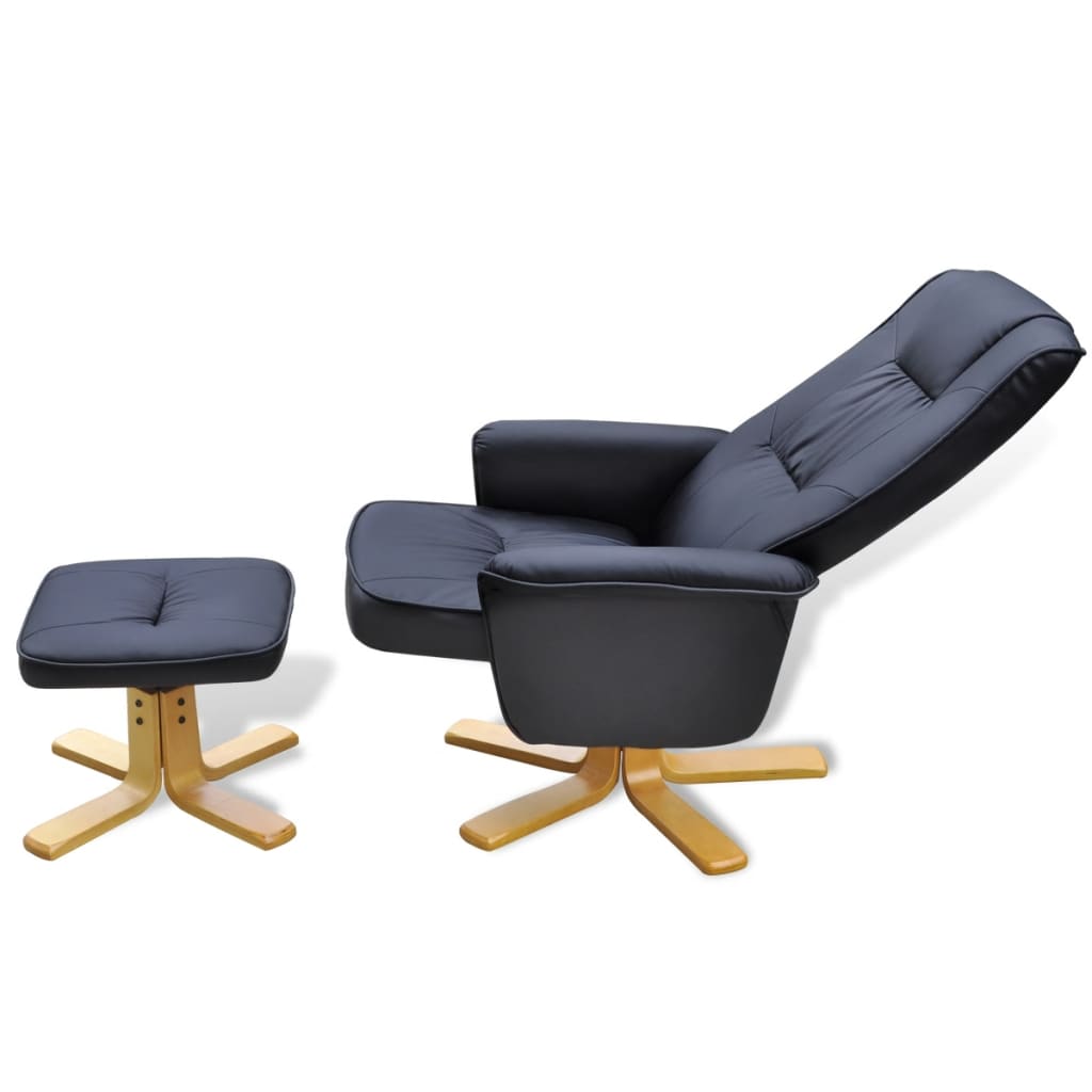 Archair with Footrest Black Faux Leather