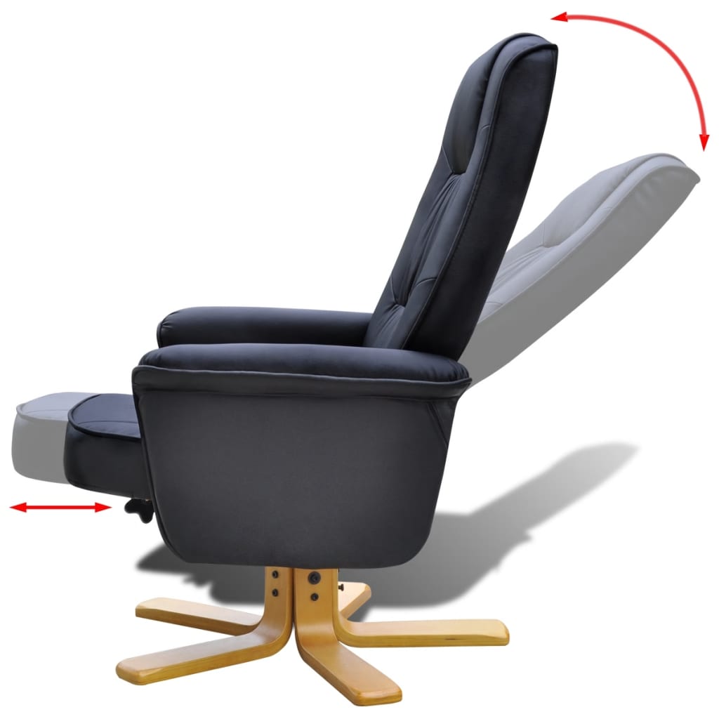 Archair with Footrest Black Faux Leather