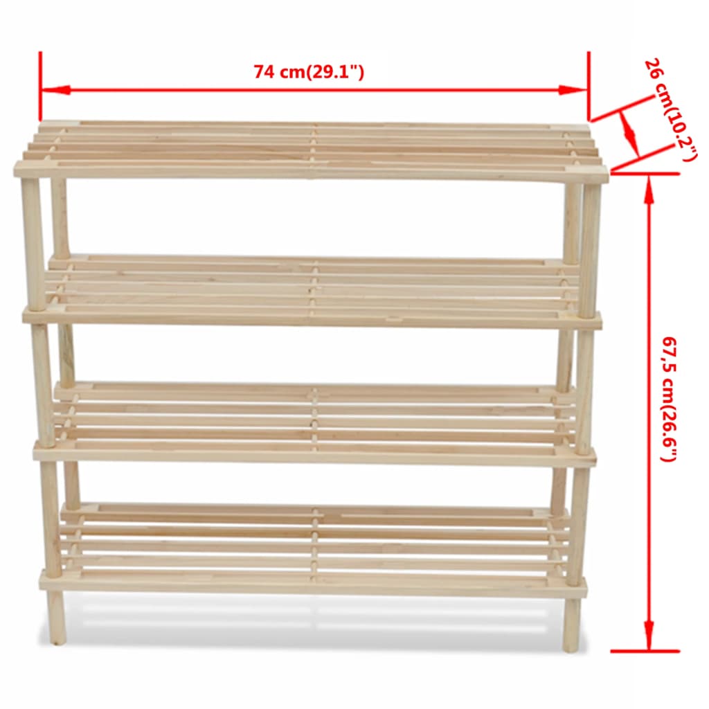 Wooden Shoe Rack 4-Tier Shoe Shelf Storage 2 pcs
