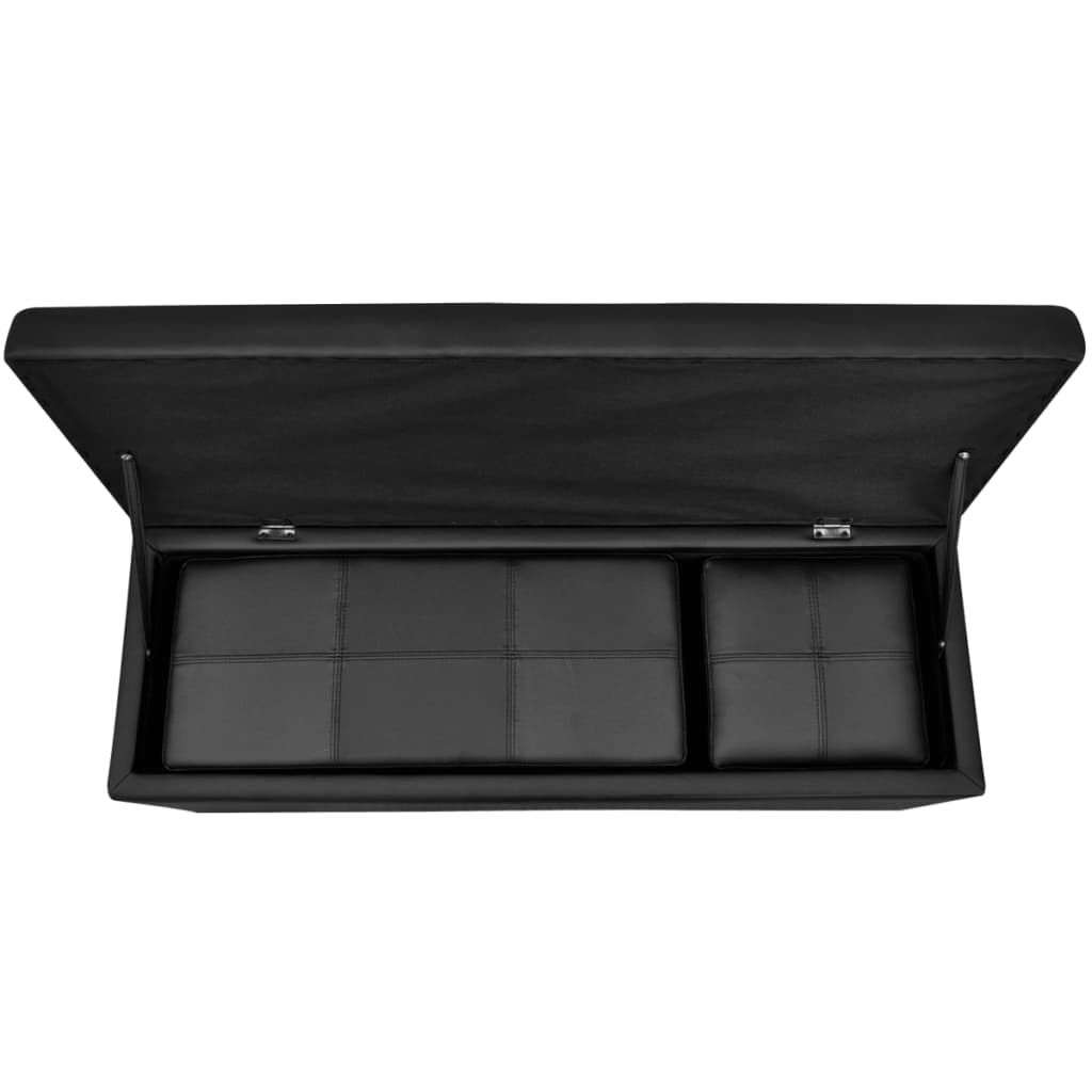 Black Artificial Leather Storage Bench Set Footrest 3 pcs