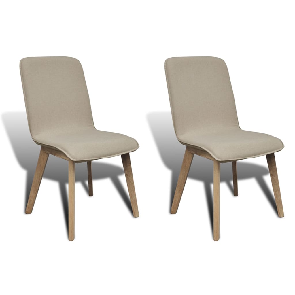 Dining Chairs 2 pcs Beige Fabric and Solid Oak Wood - 46×59×93cm
