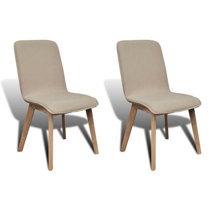 Dining Chairs 2 pcs Beige Fabric and Solid Oak Wood - 46×59×93cm