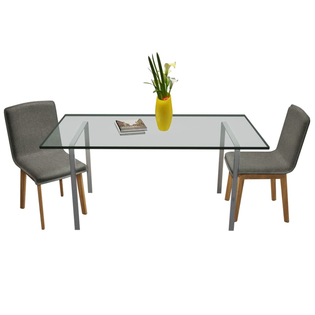 Dining Chairs 2 pcs Light Grey Fabric and Solid Oak Wood - 46×59×93cm