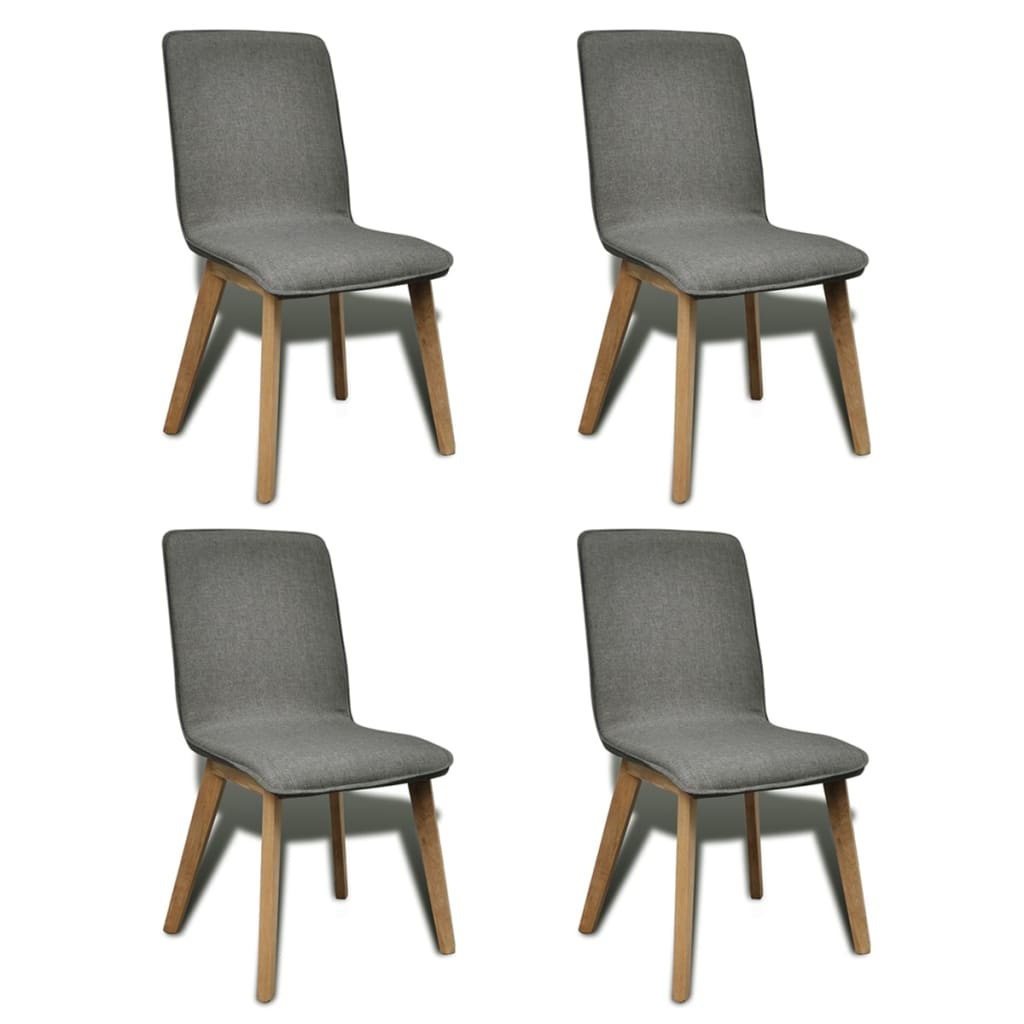 Dining Chairs 4 pcs Light Grey Fabric and Solid Oak Wood - 46×59×93cm
